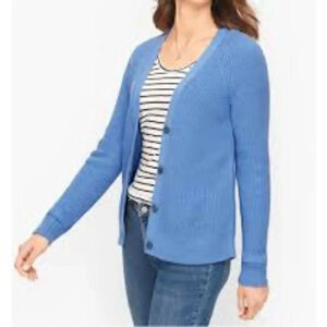 NWT Talbots Blue Shaker Stitch Ribbed Knit Button Front Cardigan‎ Size 1X